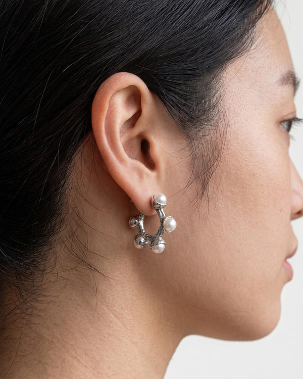 DENDRA PEARL STUD HOOP EARRINGS